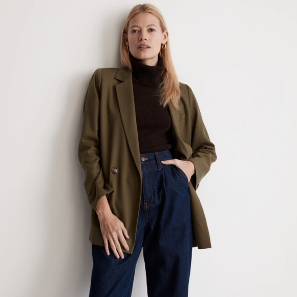 Madewell Drapeweave Caldwell Double Breasted Blazer Jacket Kale Green XS - Picture 1 of 16